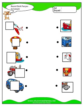 Resmi Eksik Parçası İle Eşleştir Çalışma Sayfaları